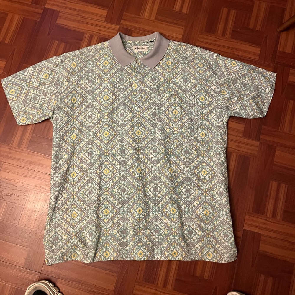 Vintage St. John’s bay yellow and gray multicolored polo collared shirt